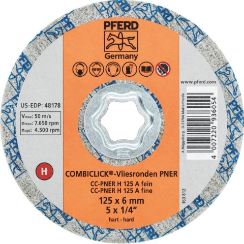 PFERD COMBICLICK NON-WOVEN DISC ALUM OX 125MM FINE PNER HARD